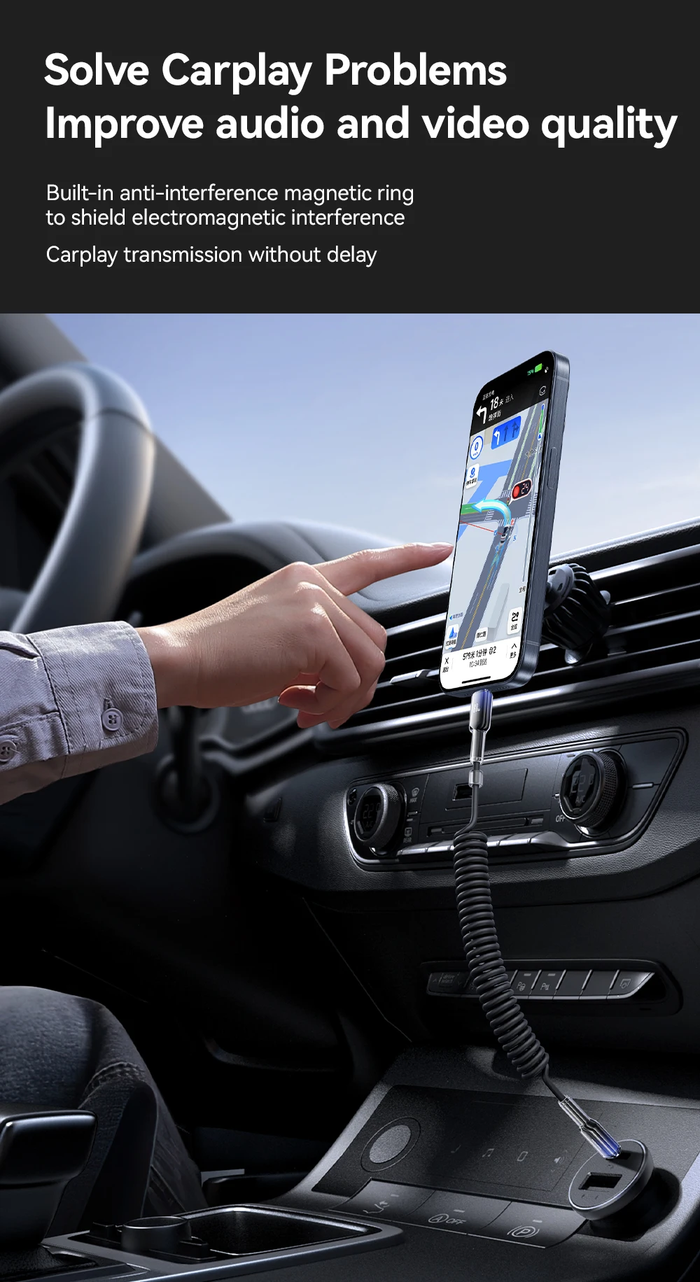 Joyroom 60W USB Type C Fast Charging Cable Spring Telescopic Car Charger Cable For iPhone 16 15 Pro Max /Xiaomi /Huawei Android