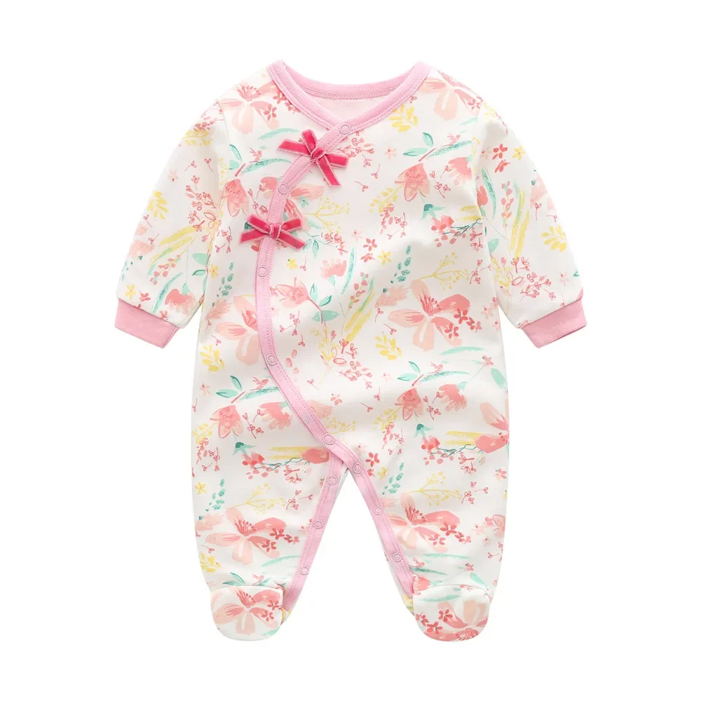 3-12M Spring Autumn Baby boy girls romper print long sleeve Footies Infants Baby onesie Cartoon Embroidered tiger baby underwear