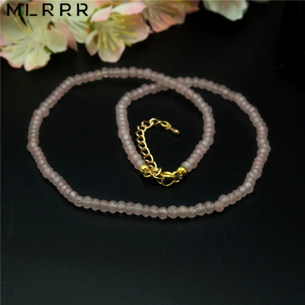 

Vintage Classic Natural Stone Jewelry Delicate Pink Chalcedony Beaded Strand Choker Necklace