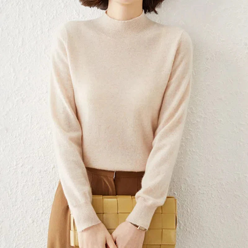 

Wool Cashmere Sweater Women Knitted Pullover O-Neck Elegant Jumpers 2022 Winter Clothes Fashion Loose Oversized Long Sleeve Tops