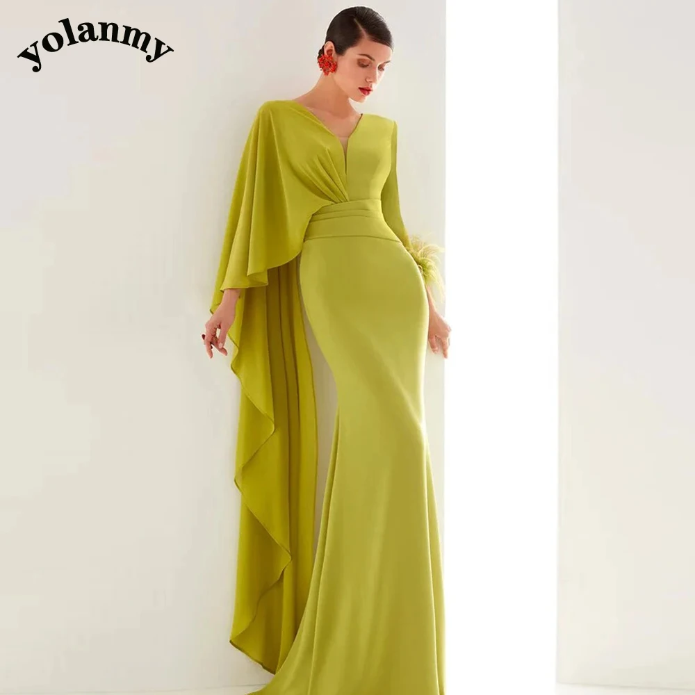 Mother of The Bride Dress YOLANMY Trendy Feathers V Neck Full Mermaid Formal Party Gown