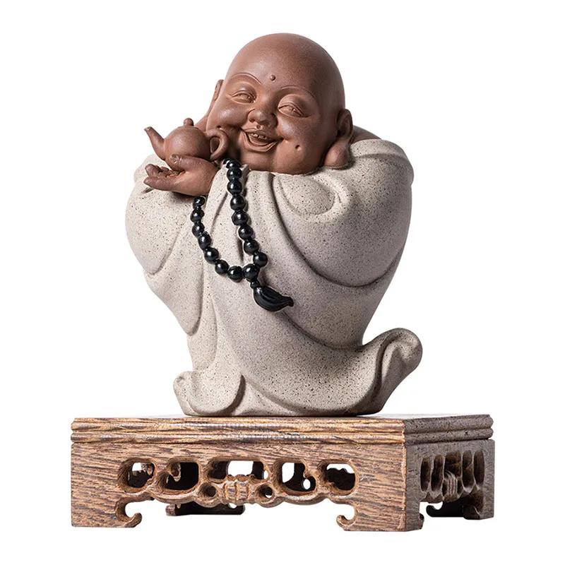 Ceramic Zen Maitreya Buddha Figure Statue, Cute Home Room, Office, Flower Pot Decoration, Featured Gift