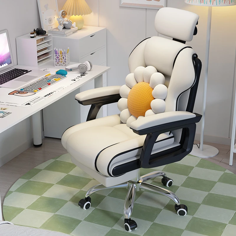Swivel Study Chair Ergonomic Bedroom Study Arm Leather Comfortable Work Accent Chair Cute Sillas De Oficina Salon Furniture