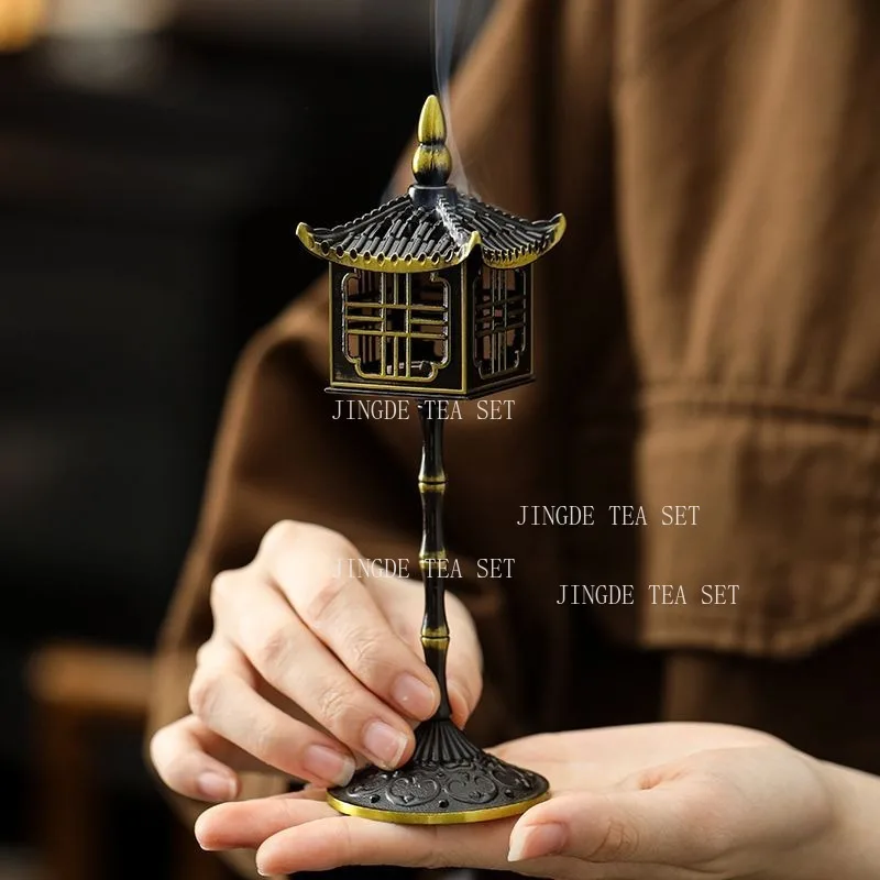 Chinese Palace Lantern Incense Burner Household Alloy High Foot Aromatherapy Stove Office Agarwood Incense Burner