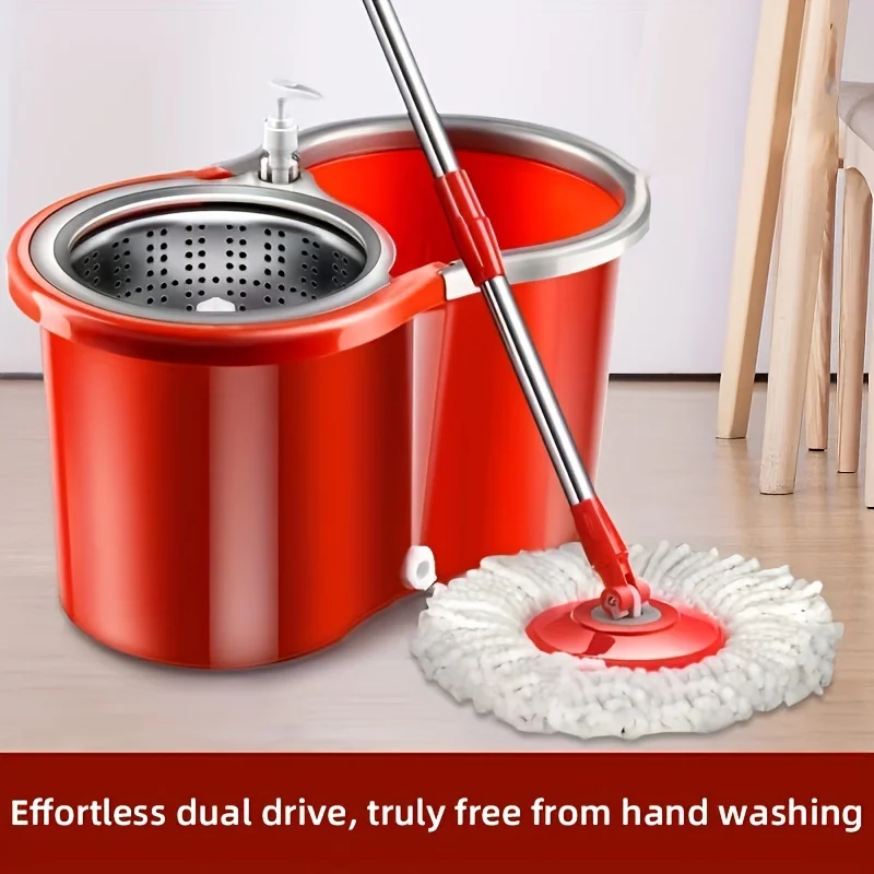 

Household Stainless Steel Rod Spin Mop And Bucket Set With Total 3 Mop Heads, Household Rotating Floor Mop, Hands-free Wash Mop