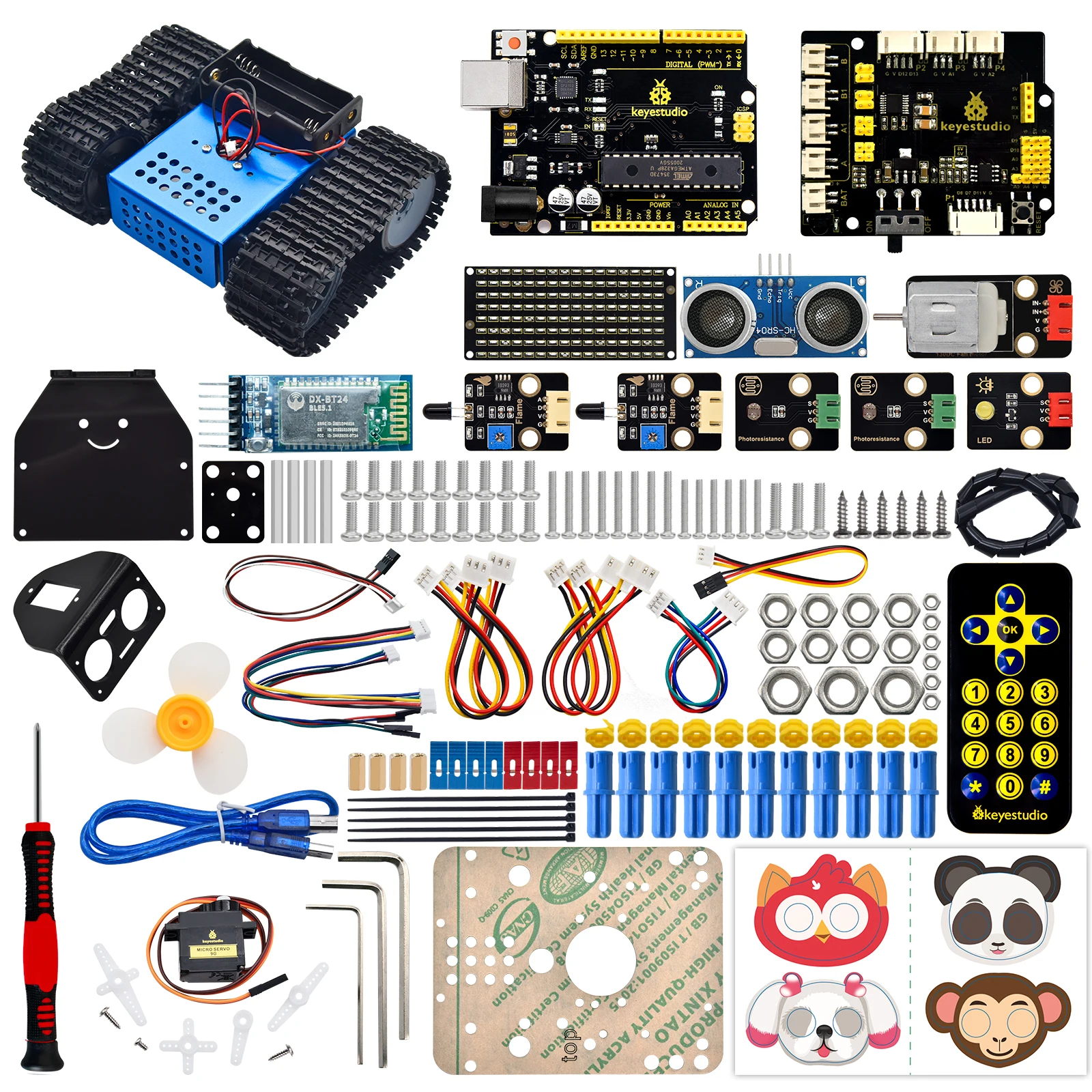 새 버전 Keyestudio 미니 탱크 로봇 자동차 V3.0 Arduino 로봇 자동차 키트 DIY 전자 키트 스템 키즈 프로그래밍 가능 완구