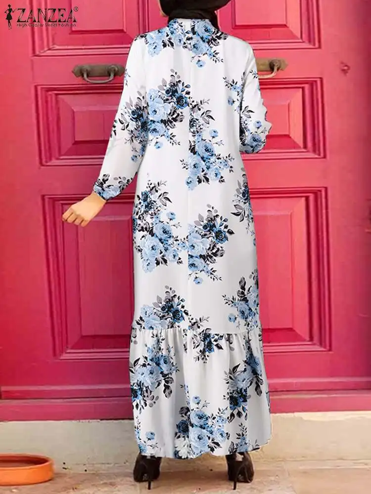  - Vintage Floral Printed Muslim Dress 2023 ZANZEA Women Eid Mubarek Abaya Hijab Sundress Bohemian Holiday Long Vestido Robe Femme