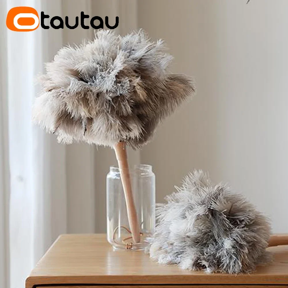 Real Ostrich Feather Duster Wood Handle Household Car Dust Brush Cleaner House Cleaning Tools