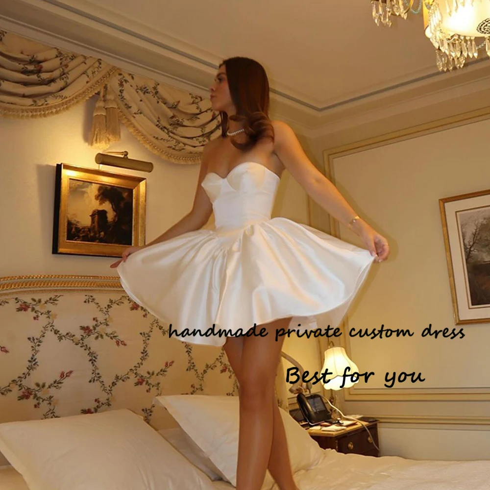 

White Short Homecoming Prom Dresses for Teens Sweetheart Pleats Satin Sweetheart Evening Party Dress Sexy Cocktail Gowns
