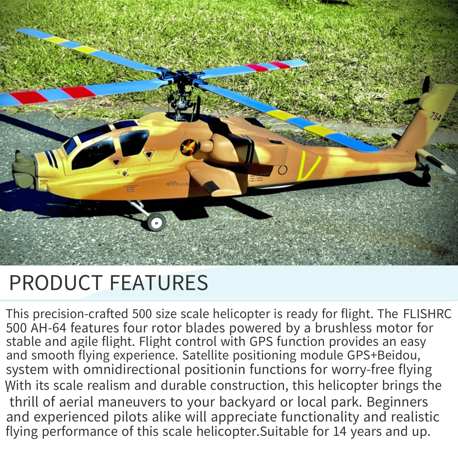 AH-64 アパッチ　ボディ　（５００サイズ用) FL500 V2 FLISHRC Roban AH-64 アパッチ グリーン 500 サイズ