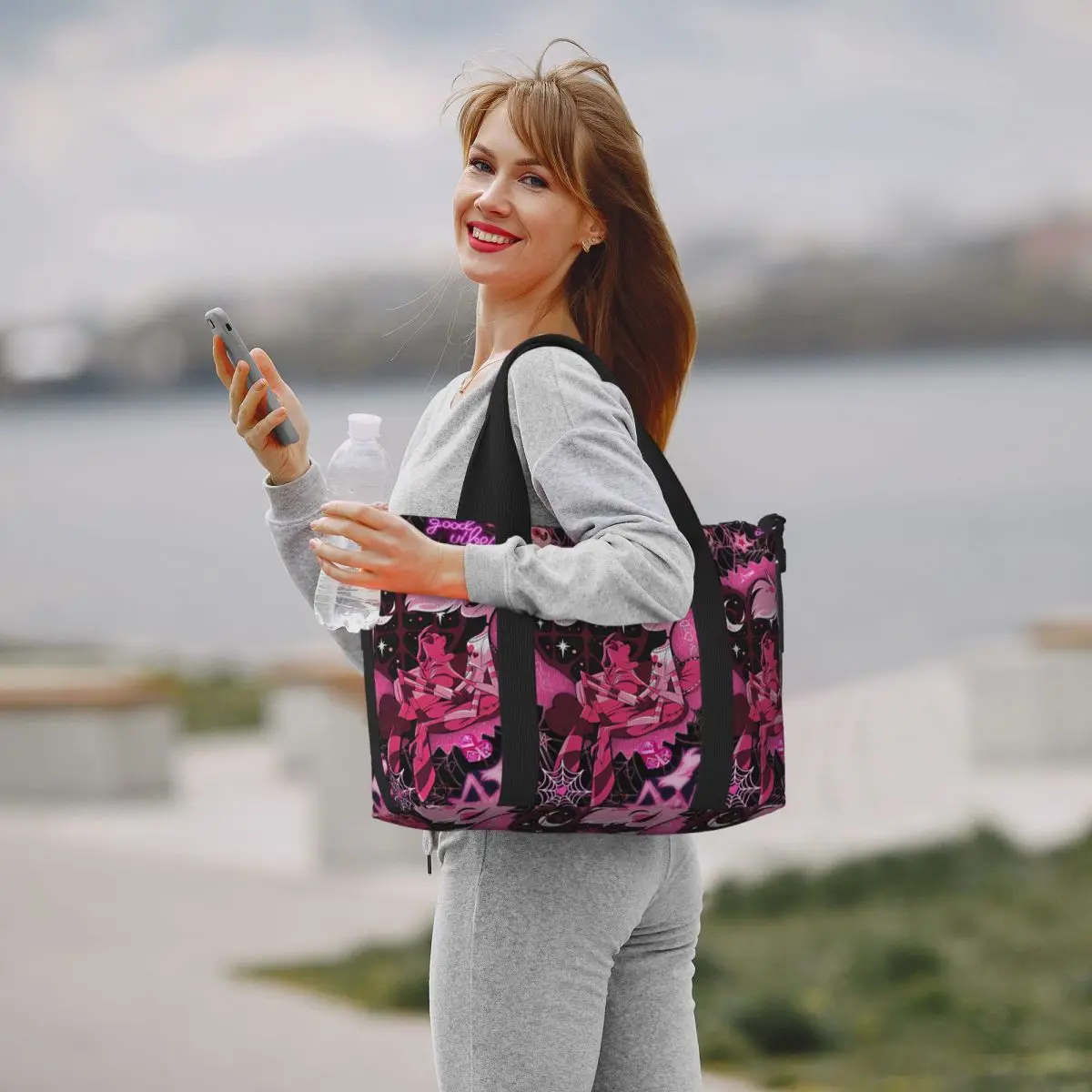 Large Hotels Anime Hazbin Manga Tote Bag Women Cartoon Shoulder Shopping Beach Gym Travel Bag