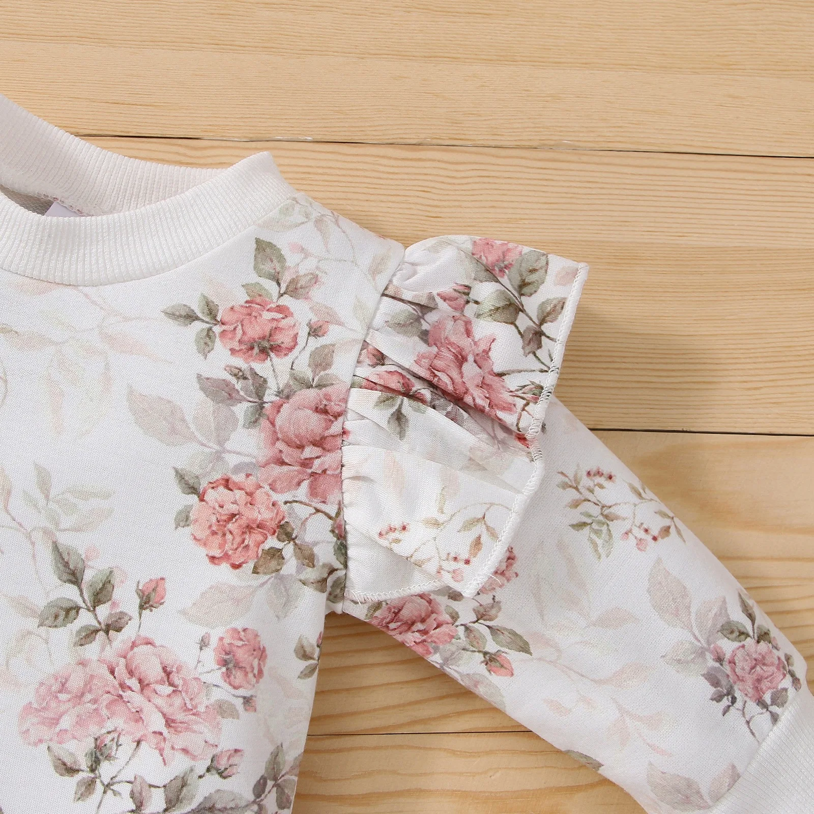 Completo Set Abbigliamento Neonato/a 0-18M: Tutina Floreale a Maniche Lunghe in Cotone e Pantaloni - 2 Pezzi Primavera Autunno - immagine 3