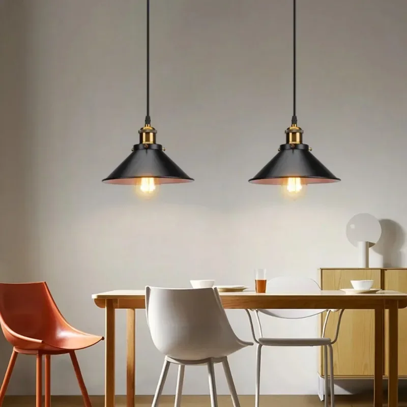 1/2/3 Heads Black Modern Design Pendent Ceiling Light Vintage Hanging Lampshade for Home Living Room Kitchen Decorative Lighting