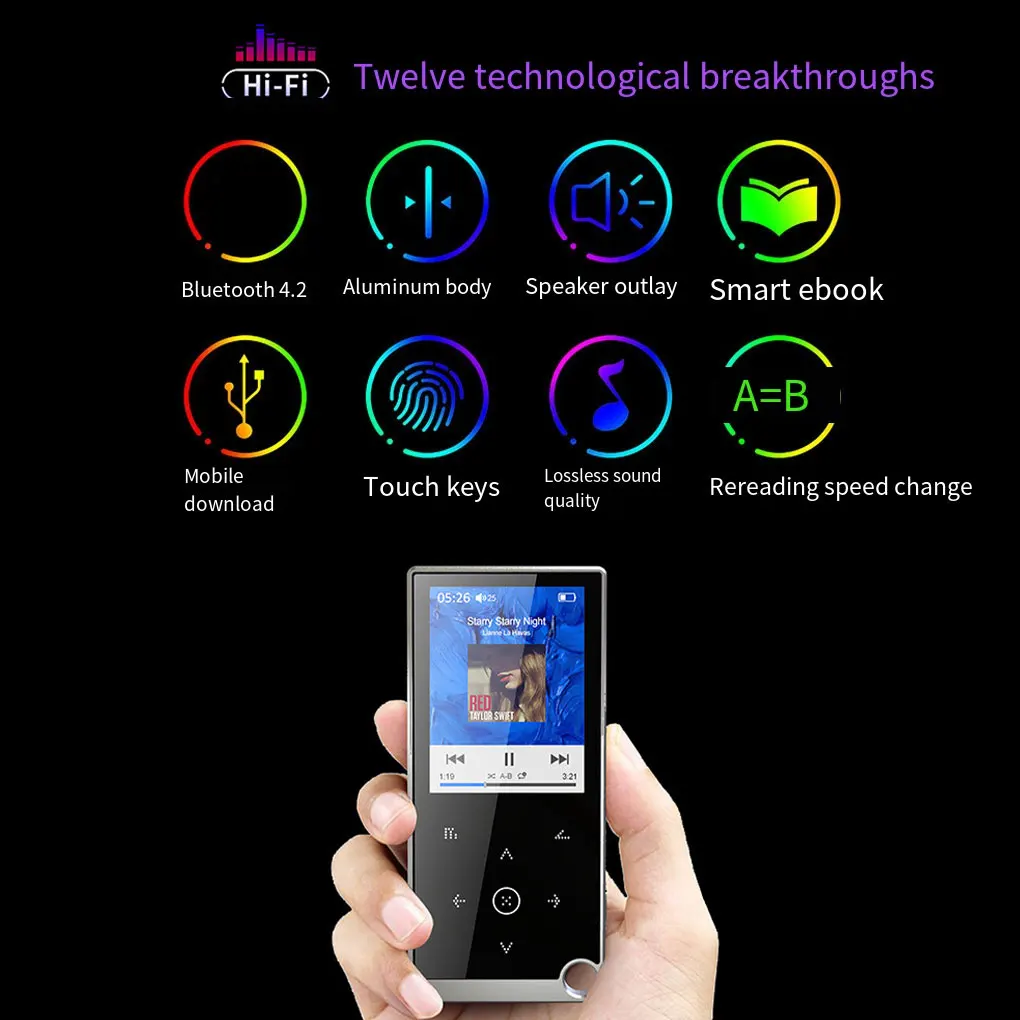 Portable Bluetooth MP3 Player Wireless Connectivity Large Storage Space Touch Screen MP3 MP4 Player blue
