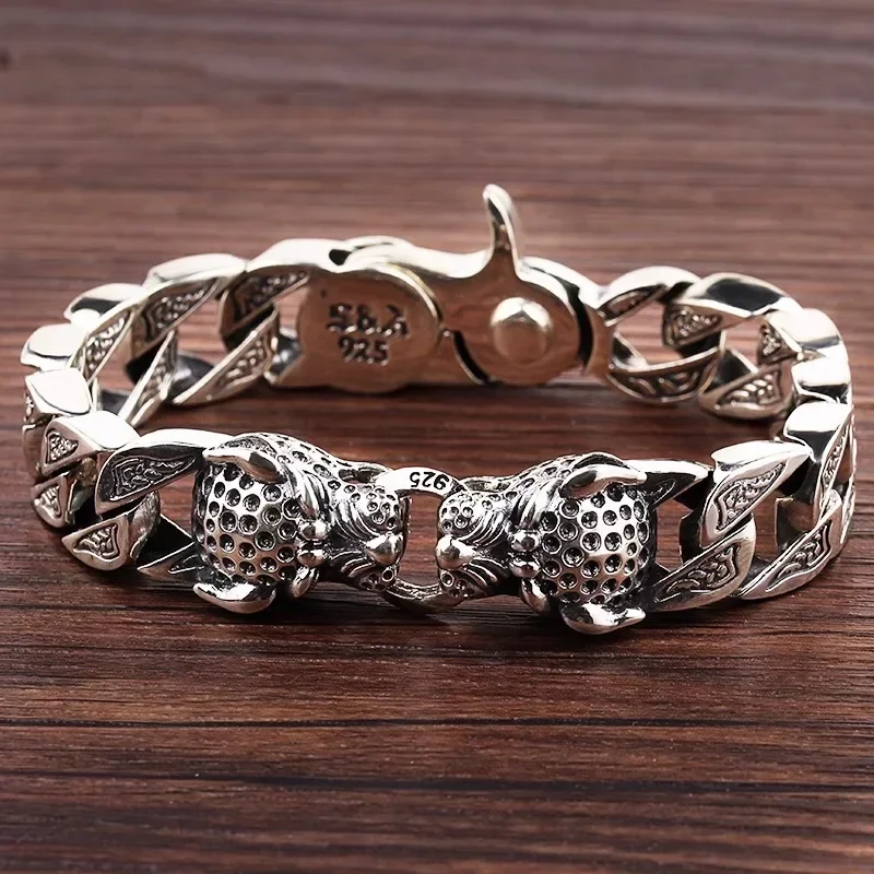 

Men's Bracelet Dominant Double Leopard Head Handpiece Personalized Trendy Men's Vintage Fashion Wrist Jewelry Accessories