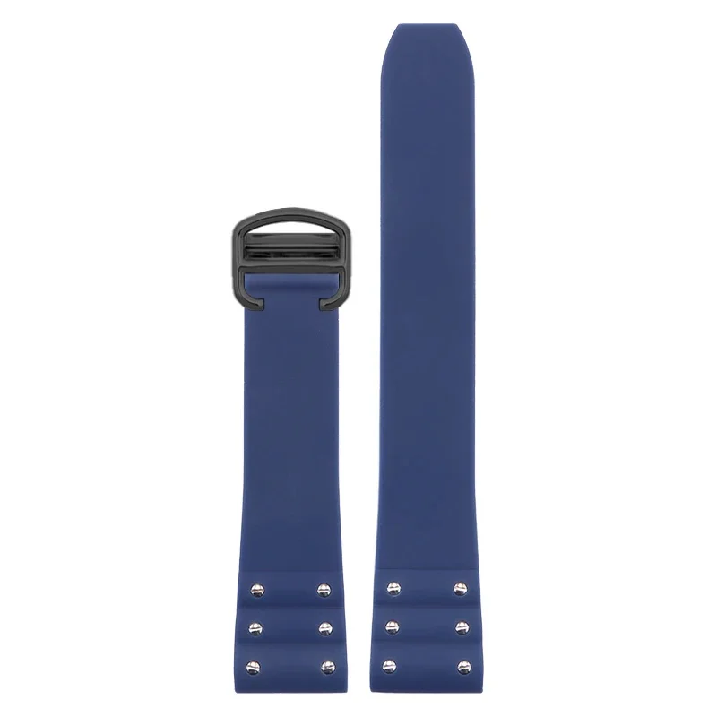 Premium Waterproof Silicone Watchband - Black & Blue with Folding Buckle, 21mm
