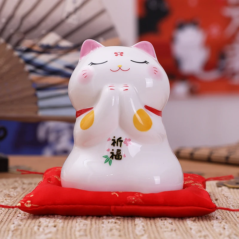 

4,5 дюймовый керамический кошка счастливого удачи Манеки Neko, копилка для монет, украшение для дома, фигурка фэн-шуй