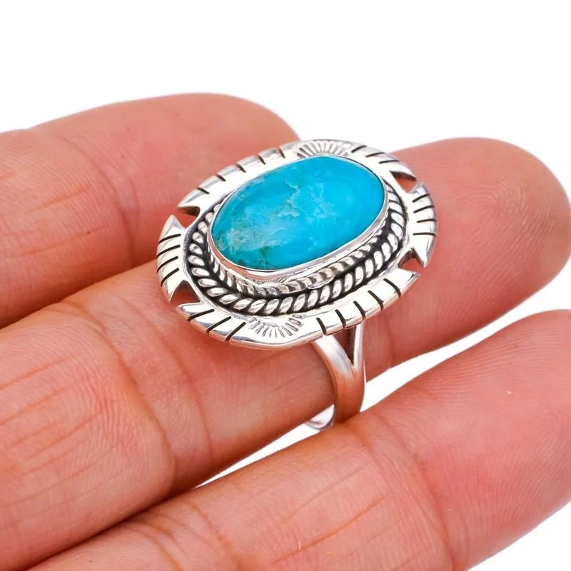 

StarGems® Natural Turquoise Pigeon Handmade 925 Sterling Silver Ring 9.25 F2326