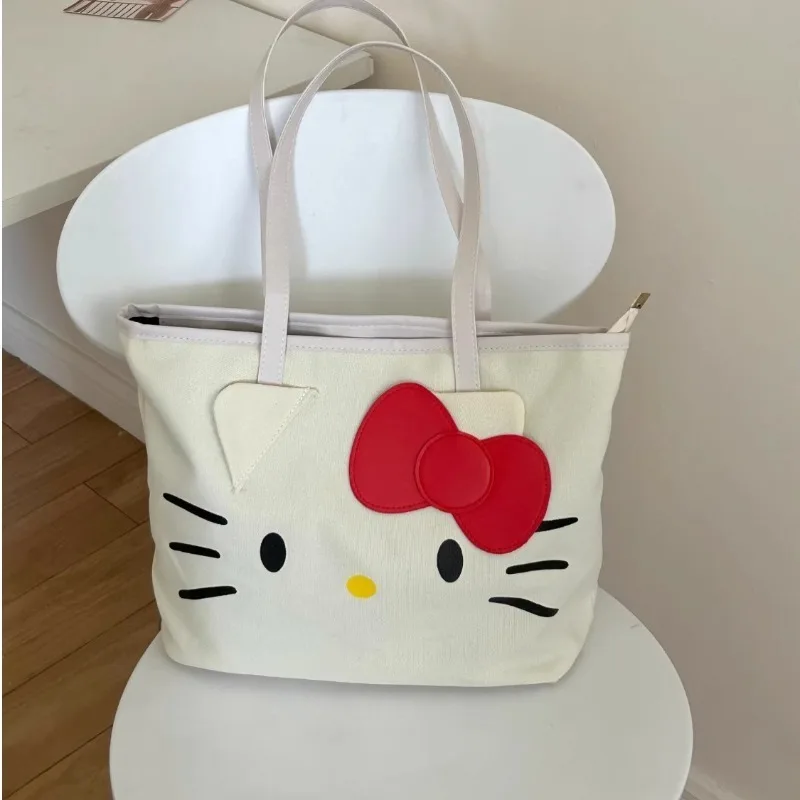 MBTI Canvas Hello Kitty Womens Tote Bag Casual Cute Large Capacity Cartoon Fashion Shoulder Bag Exquisite Luxury Female Handbag