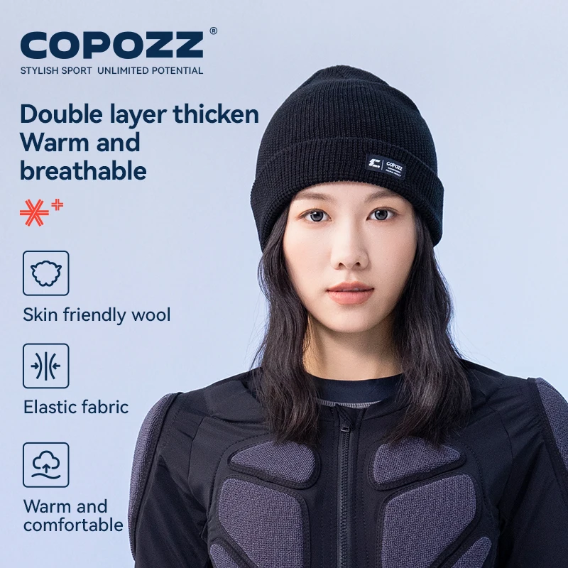 COPOZZ 24800 New Winter Windproof Female Ski Knitted Cap Unisex Wool Soft Warm Thick Casual Cap Ski Beanies Hats for Men Women