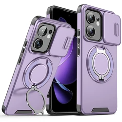 Magnetic Shockproof Phone Case with Rotating Ring Bracket - Hard PC + Soft TPU for OPPO Reno 13F 4G (Purple)