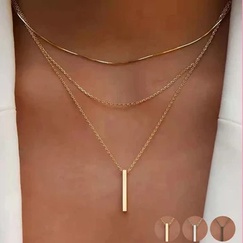Collana con ciondolo a barra in metallo a strati vintage per le donne Indossare quotidianamente Gioielli con collana con clavicola a catena color oro Reactangle 1