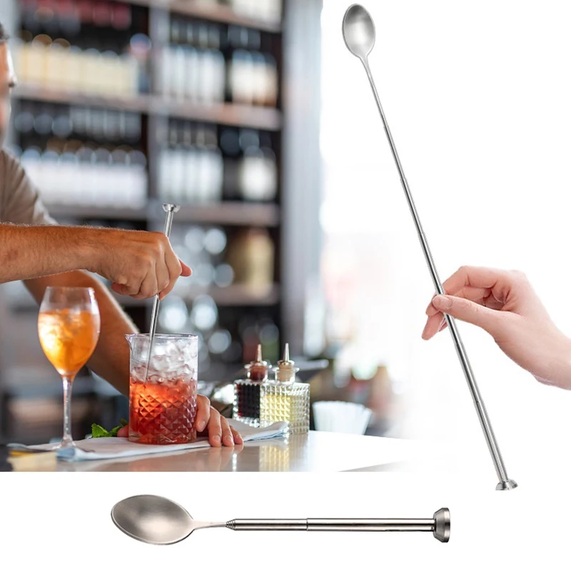 

1PC Stainless Steel Retractable Bar Spoon Bar Tools Bartender Cocktail Mixing Spoon Telescopic Extendable Long Spoon