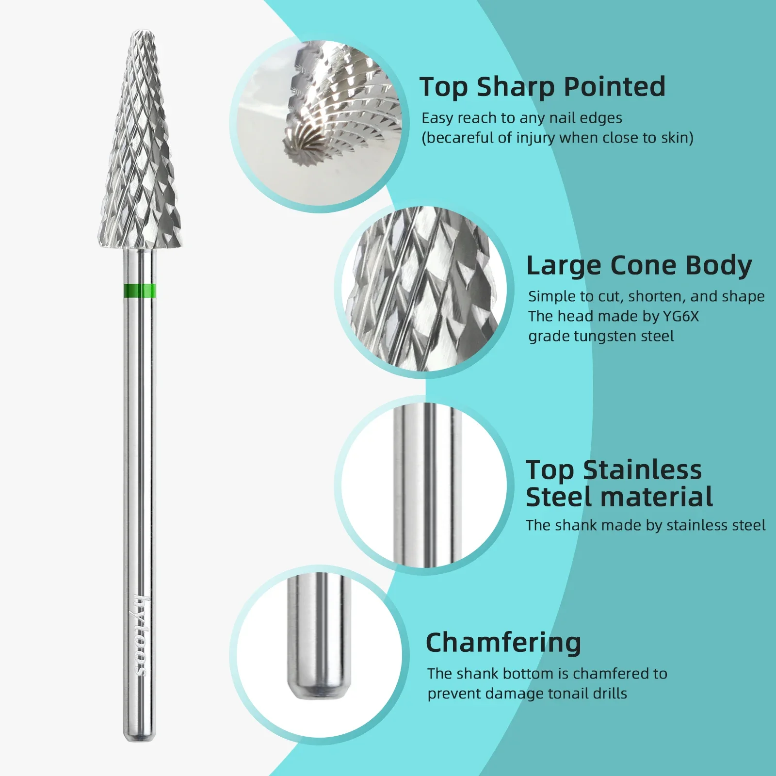 HYTOOS Cone Shape Nail Drill Bit Carbide 3/32" Milling Cutter For Manicure Rotary Burr Electric Drill Accessories Tool 5