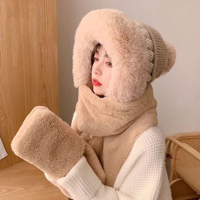 Bonnet Intégré Coupe-Vent pour Femme, Écharpe d'Hiver Chaude,  Épaississante, Chauffe-Cou Doux en Peluche - AliExpress