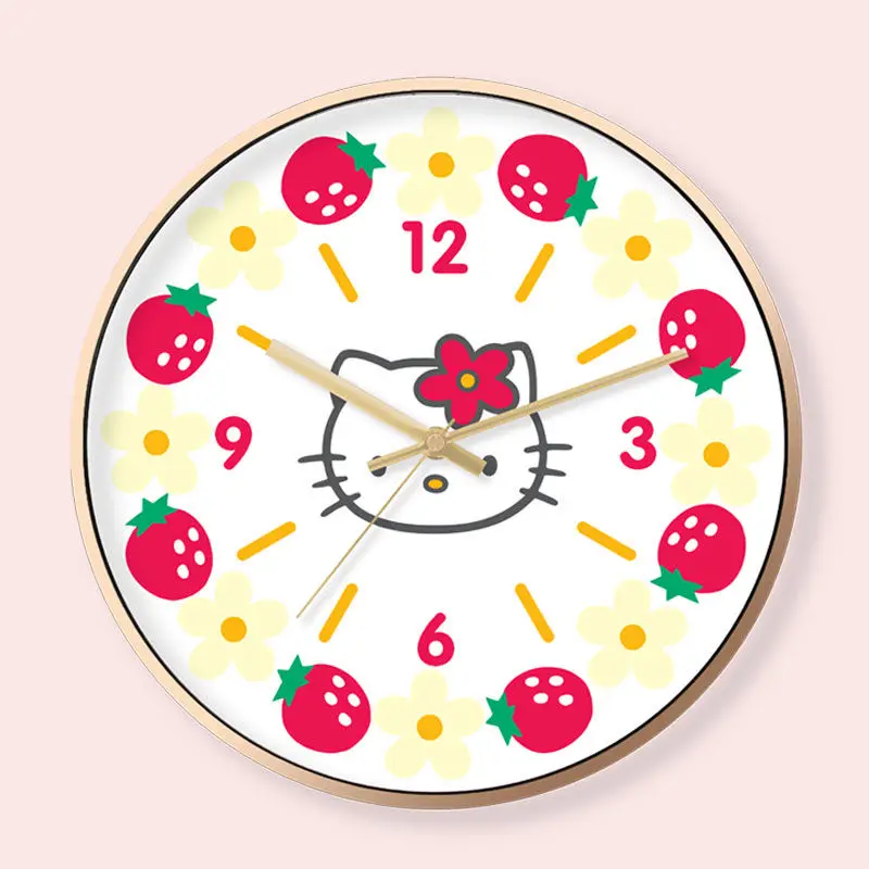 

Kawaii Sanrioed Hello Kitty mute Wall Clock Ins Style Anime Figure Multiple Styles Quartz Clock Bedroom Decorate Girl Gift