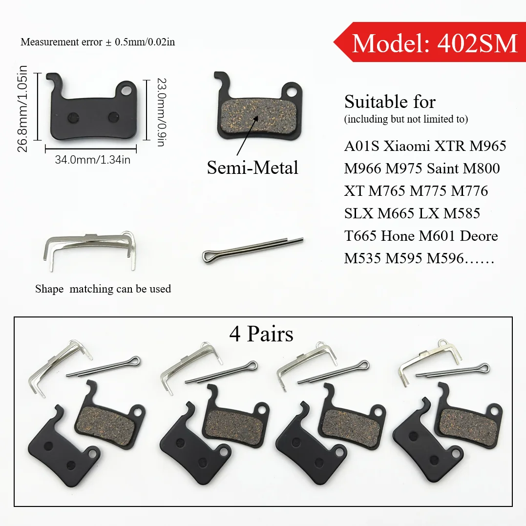 4 Paar Halbmetall-Scheibenbremsbeläge für E-Scooter, Mountainbike und Rennrad für Shimano B01S Deore Sram Level Code Guide Magura Xiaomi – Detail 6