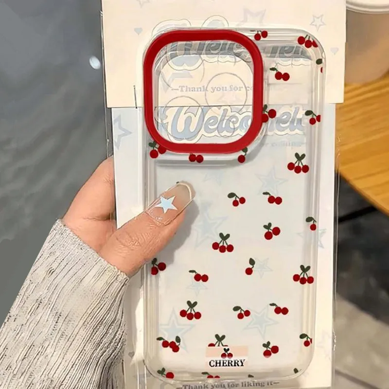 Cherry Pattern Soft Clear Phone Case - Cartoon Design Cover