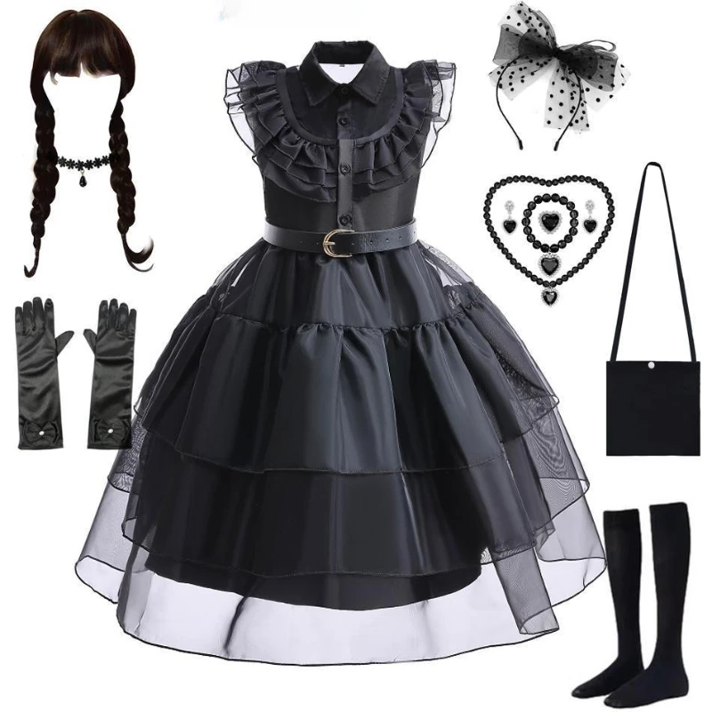 Wednesday Addams Costume Girls For Kids Addam 2023 Vestidos Mesh Party  Dresses Carnival Costume Wowan Halloween Costume - AliExpress