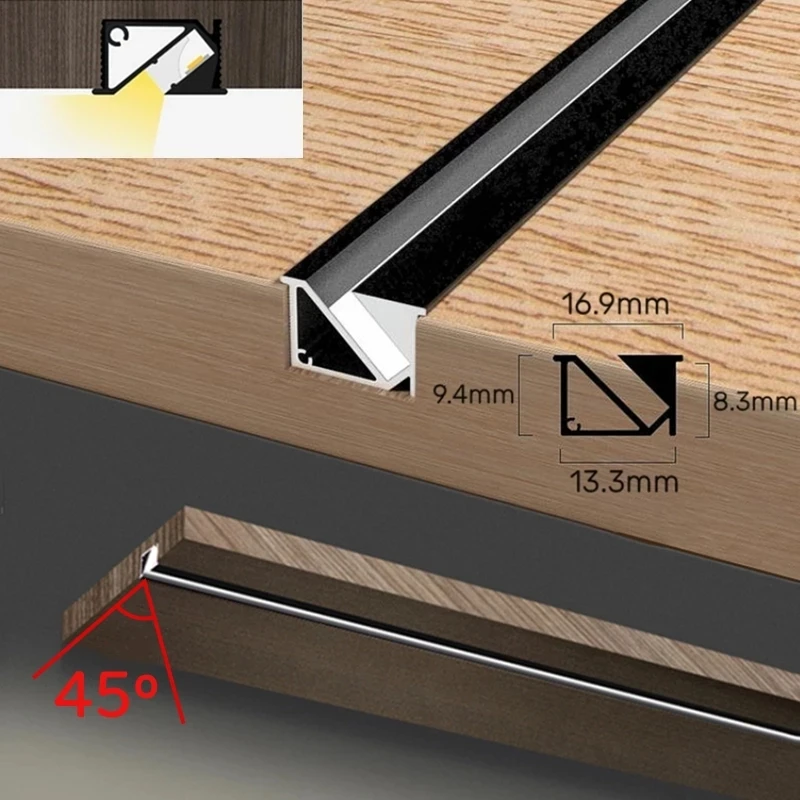 Description Picture 6 of itemAnti-glare LED Aluminum Profile Recessed Laminate Light Oblique Glowing Hidden Channel Silicone Cover Shelf Cabinet Linear Strip
