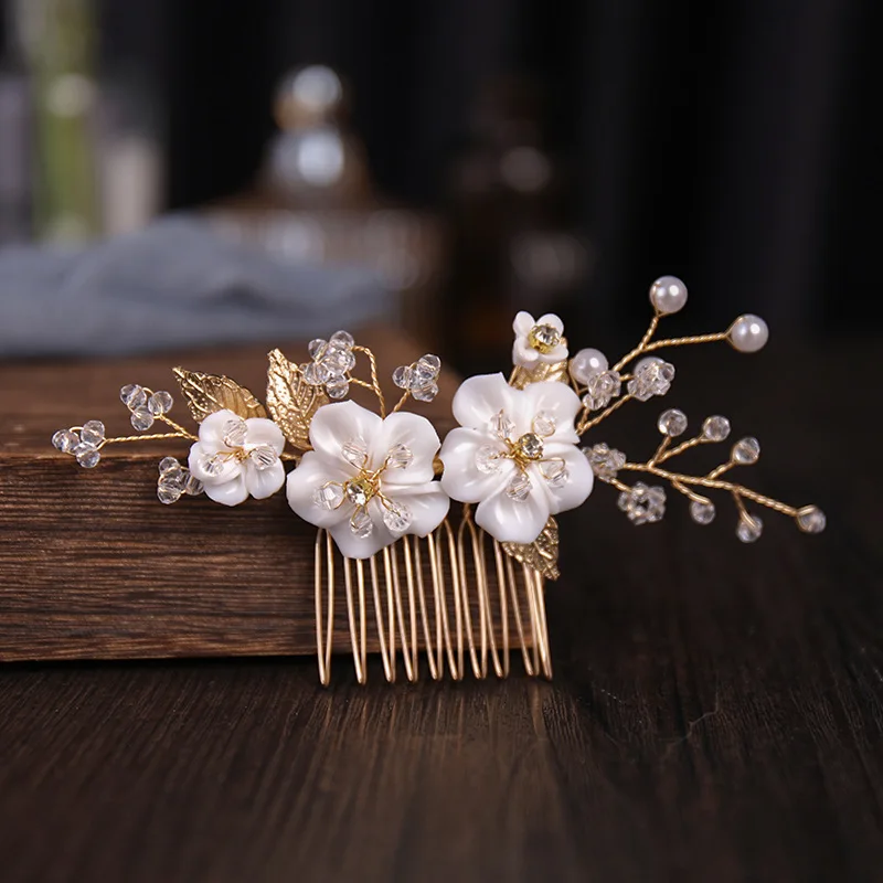 

Bride Jewelry Flower Pearl Bride Jewelry Pearl Headdress Bridal Flower Comb Crystal Flower Hair Comb Headwear Bridal Hair