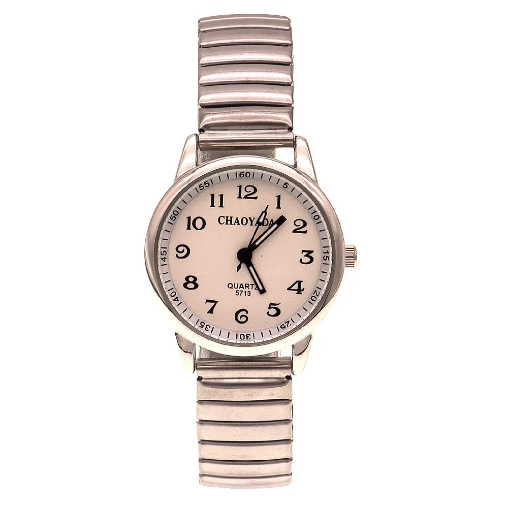 chaoyada Old Men Women Couples Watches Flexible Elastic Strap Simple Large Digital Stainless Steel Electronic Wristwatches 4