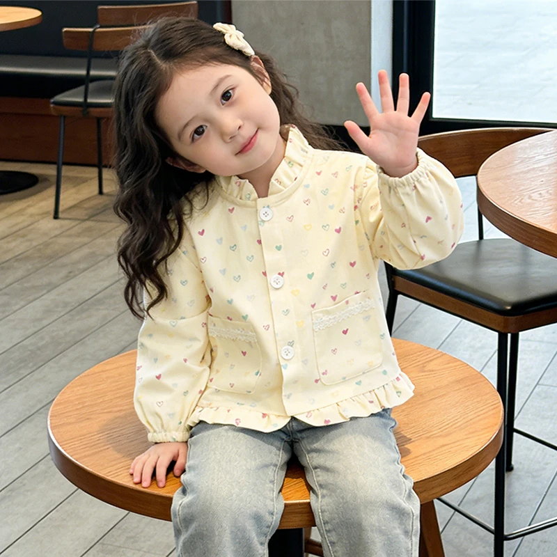 여아 코트 봄 얇은 서양식 아동복 여아 가디건 가을 공주풍 꽃무늬 한국 스타일 스탠드 칼라 상의