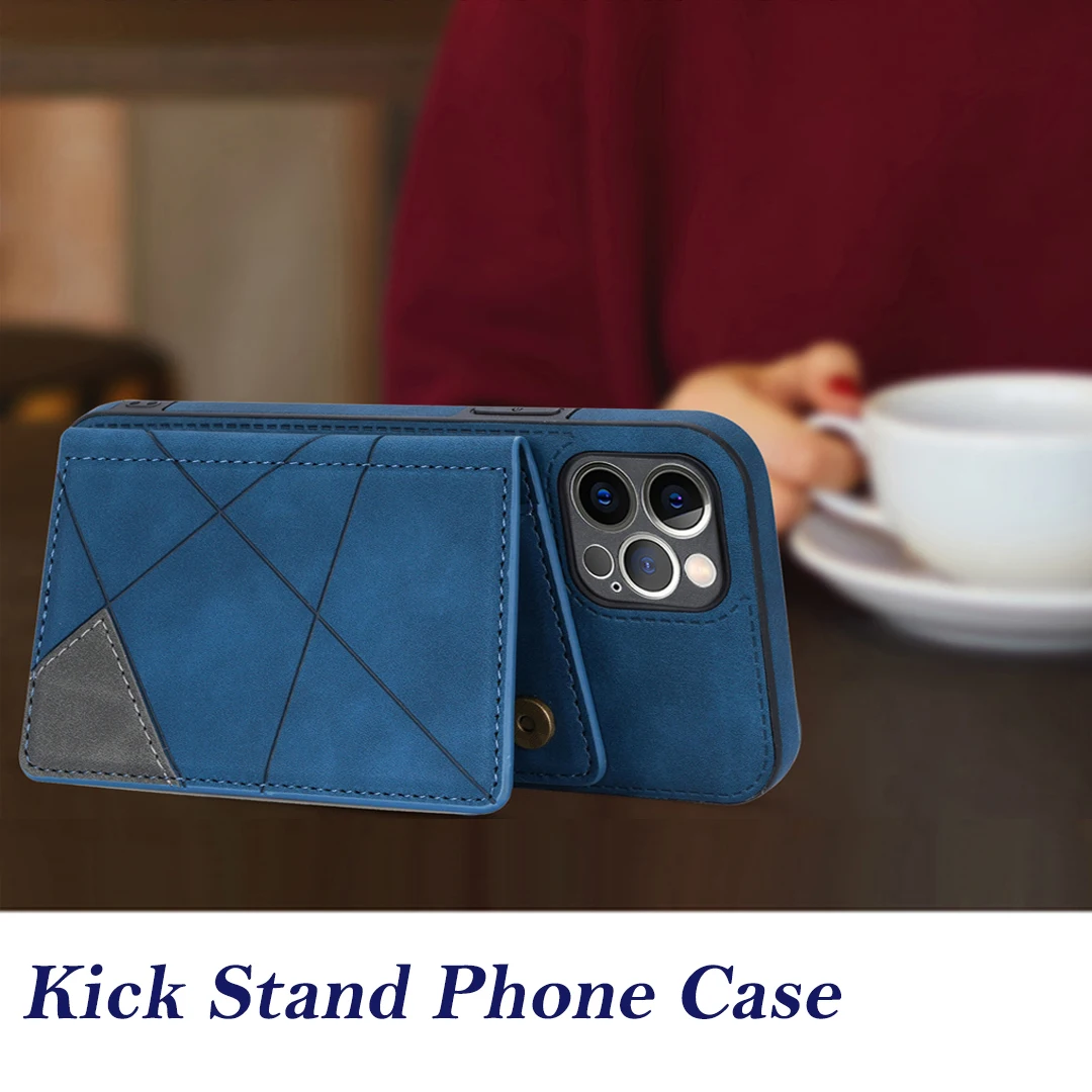 

Luxury Card Pocket Phone Case For iPhone 14 13 12 11 Pro Max X XR XSMAX 7 8 Plus Kick Stander Leather Holder Wallet Back Cover
