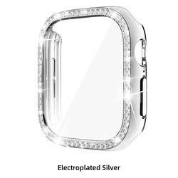 Sparkling Diamond - Studded Watch Case with Tempered Glass Screen Protector and Bumper Cover for Just series 12 42mm (SILVER)