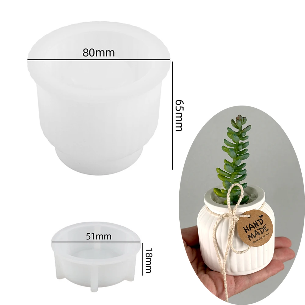 Concrete Flowerpot Silicone Mold DIY Handmade Round Stripe with Lid Candle Jar Molds Plaster Epoxy Resin Storage Box Craft Mould