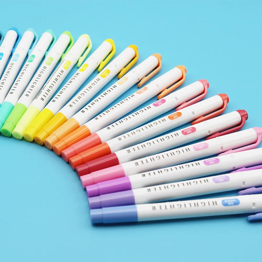 Highlighter Pen 24 Colors Double Headed Highlighter Pen Kawaii Marker Candy Colored Markers School Office Art Stationery