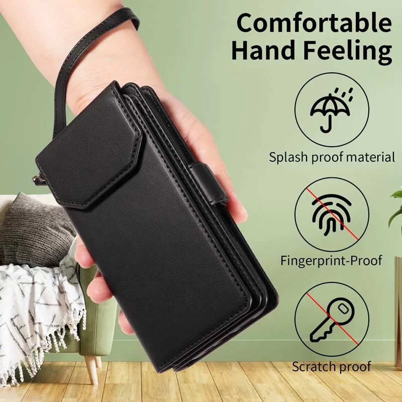 Premium Flip Leather Wallet Case with Multi-Card Zipper Cover