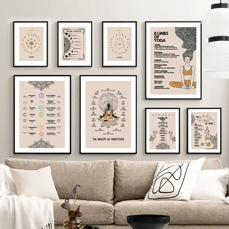 

Vintage Spiritual Yoga Meditation Zen large-Sized Wall Art Canvas Painting Nordic Poster Prints Wall Pictures Living Room Decor