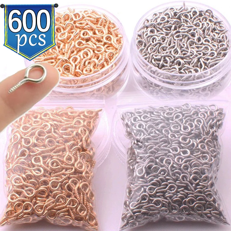 미니 나사 아이 핀 금속 아이핀 후크 아일렛 나사 펜던트 걸쇠, DIY 제작용 쥬얼리 파인딩, 8mm, 10mm, 300-600 개 