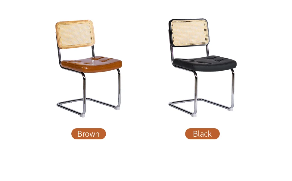 morden leather rattan side accent chairs dining chair set of 2 with chrome legs 