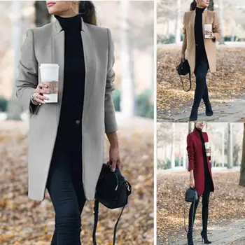 Giacca invernale a maniche lunghe tinta unita da donna di moda di alta qualità Colletto rialzato Cappotto in lana sintetica Cappotti in misto lana Autunno Inverno Nuovo 1