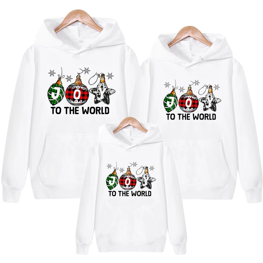 thumbnail image 2 of Preciosa chaqueta a juego familiar, conjunto blanco, otoño e invierno, sudadera con capucha navideña Joy To The World, regalo de Navidad, atuendo familiar, 2 of 5