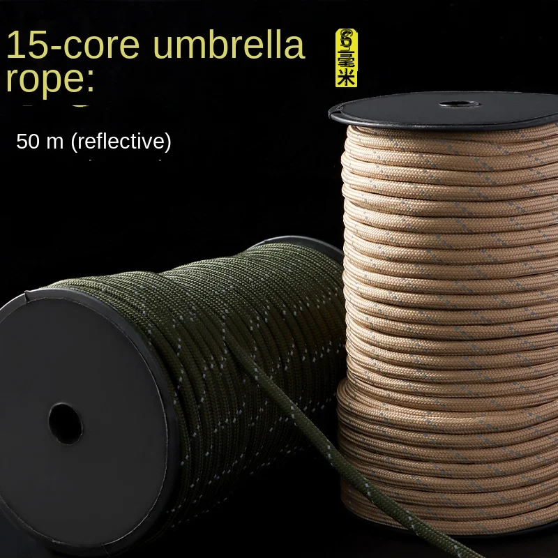 

Go-again Nylon Umbrella Rope, Braided Rope, Reflective Silk Rope, Outdoor Tent, 6mm Thick, 15 Core, 50m Long