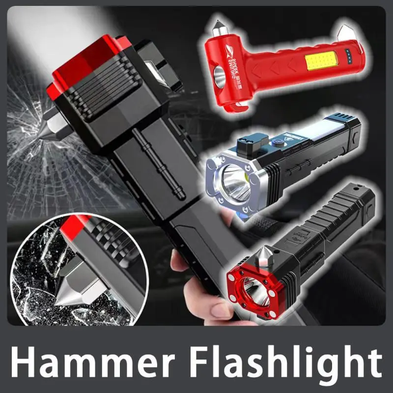 

Portable USB Torch Hiking Rechargeable Flashlights With Safety Hammer Multi-function Lamp for Camping Magnet LED Flashlight