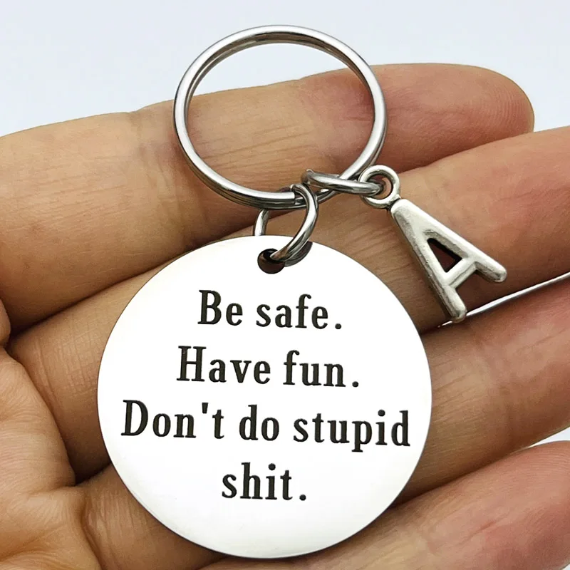 Don't Do Stupid Shit - Dad Keychain  Dragonfly and Wolf Hand Stamped  Designs